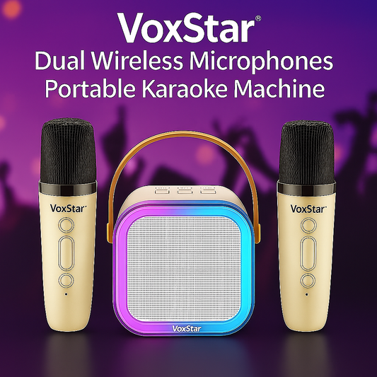 VoxStar™ Portable Karaoke Machine with Dual Wireless Mics & 3D Surround Sound
