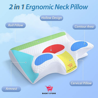 NEW & IMPROVED 2-in-1 Memory Foam Cervical Pillow | Ergonomic Orthopedic Neck Support Pillow for Pain Relief & Better Sleep