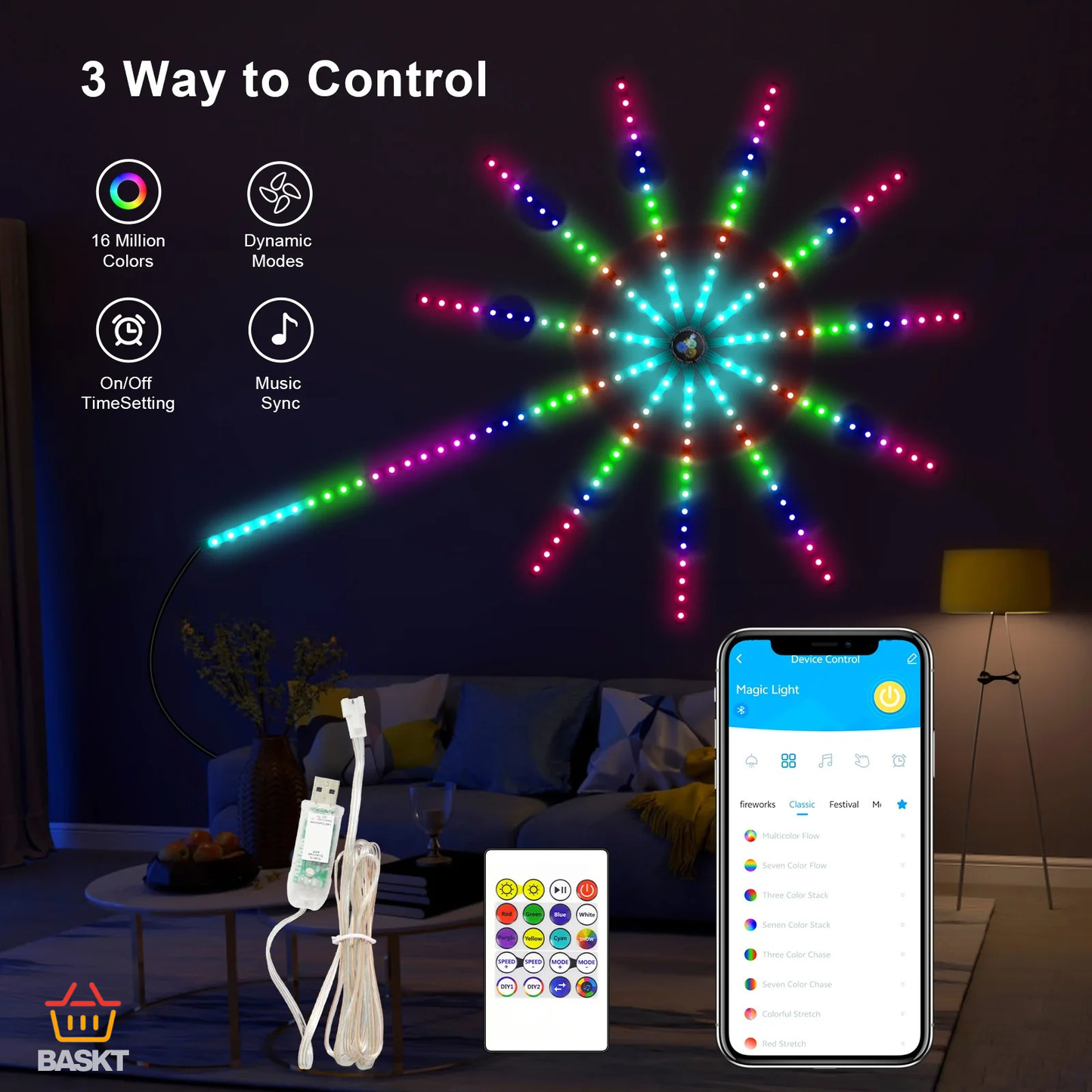 Ignix™ Music-Sync LED Firework Light Show – Smart Indoor/Outdoor Party Lights