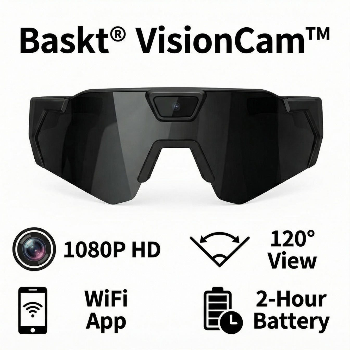Baskt® VisionCam™ Smart Sunglasses – 1080P HD Hands-Free Camera with WiFi