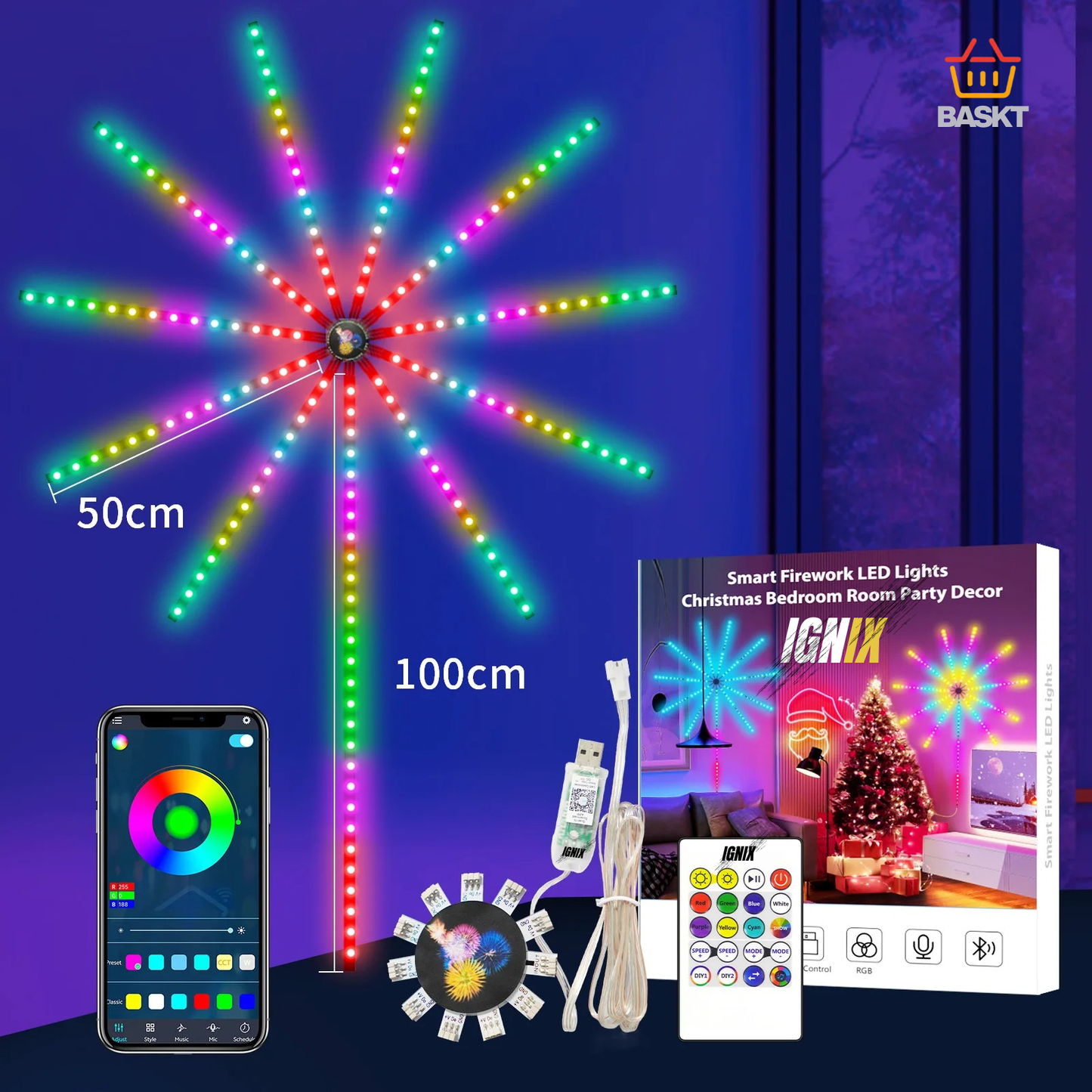 Ignix™ Music-Sync LED Firework Light Show – Smart Indoor/Outdoor Party Lights